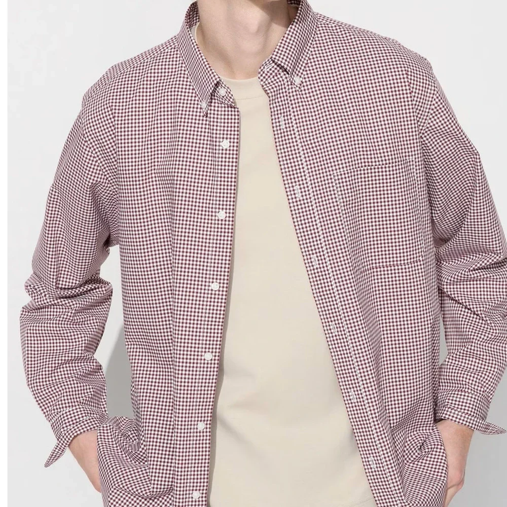 J. Crew Shirt Men XL Micro / Mini Red Gingham Check Long Sleeve Button down